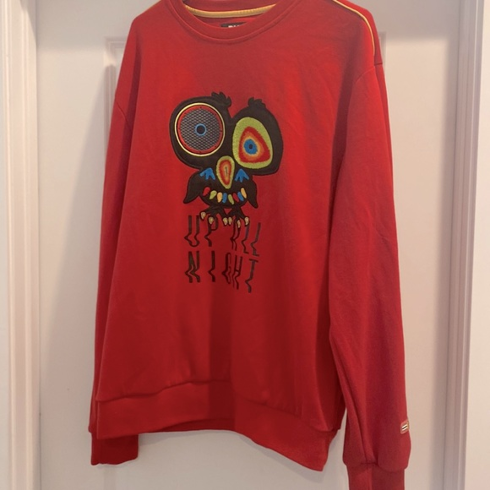 BKYS Red Black‎ Embroidered Crewneck Sweatshirt "Up All Night" Owl Size XL (H)